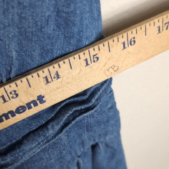 Free People Chester Dress Womens Large Stretch Denim Flutter Sleeve Sparkle 8 - Picture 11 of 15